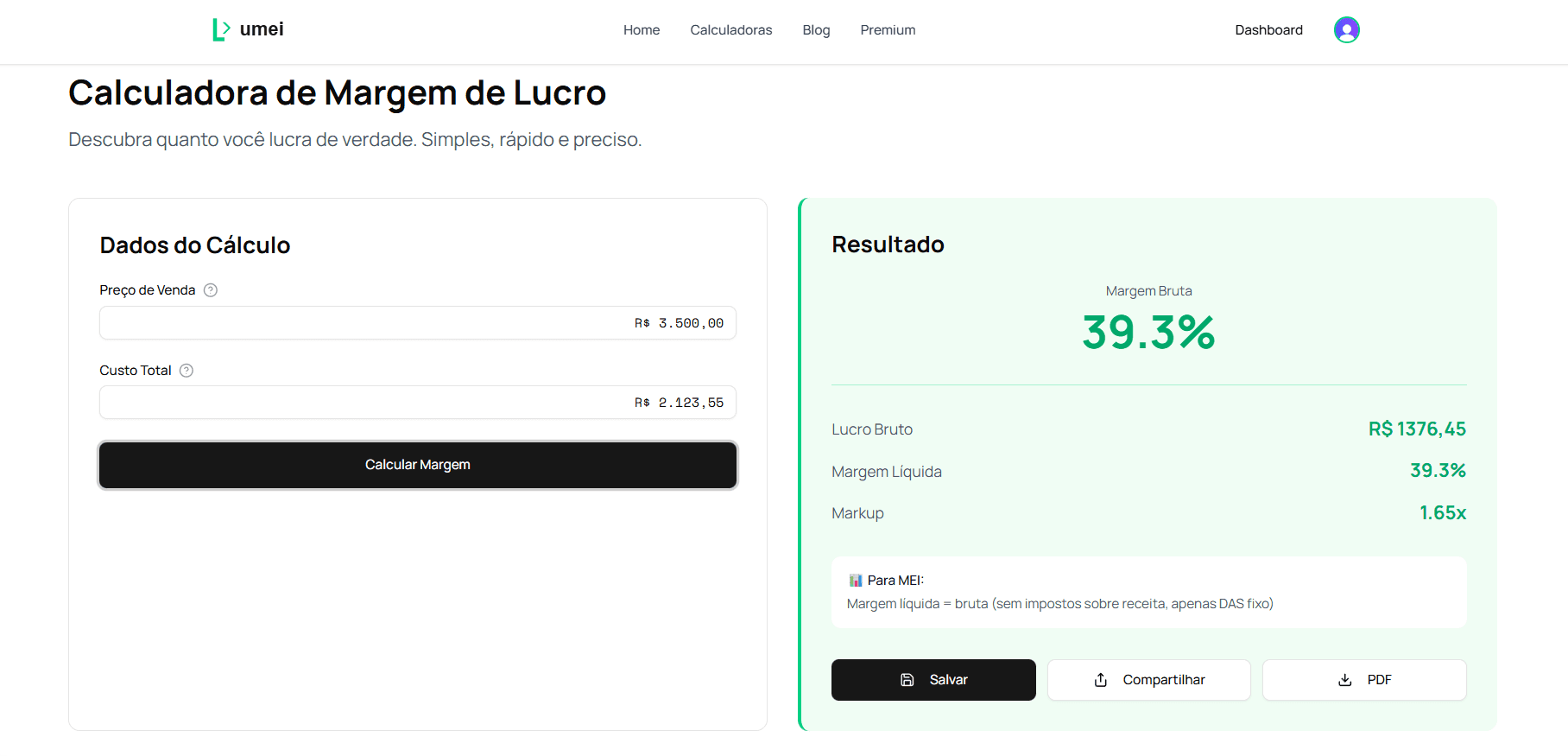 Calculadora Margem de Lucro